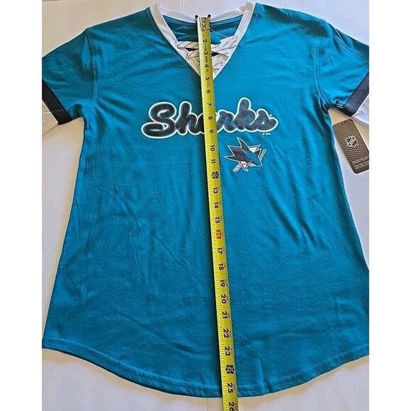 NHL San Jose Sharks Women T Shirt Short Sleeve Small 4/6 Teal Curved Hem - Picture 10 of 11